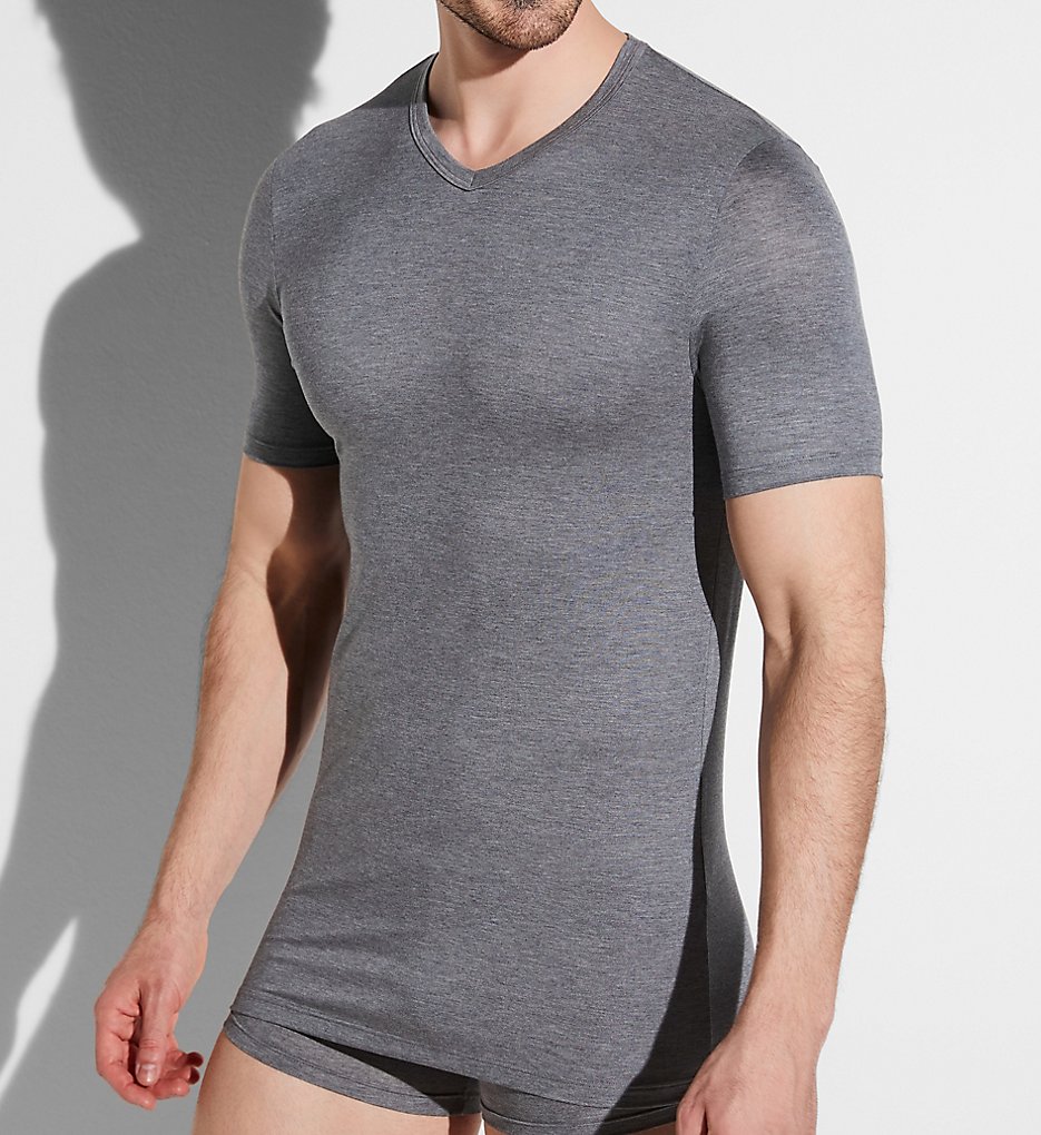 Zimmerli 7001346 Pureness V-Neck T-Shirt (Grey Melange)