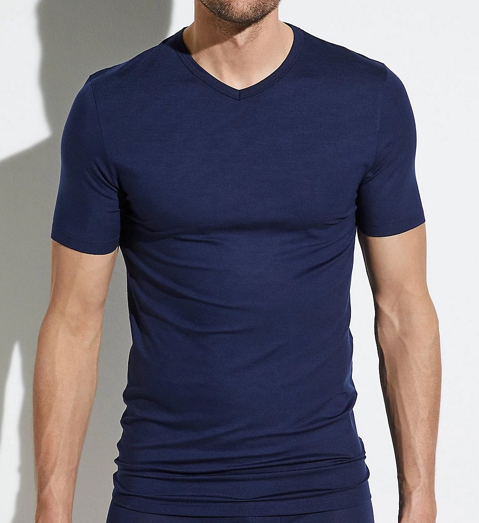 Zimmerli 7001346 Pureness V-Neck T-Shirt (Navy)