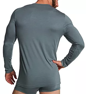 Cozy Comfort Long Sleeve Slim Fit Crew Shirt Steel Blue L