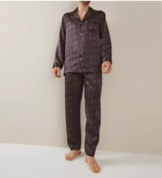 100% Silk Long Sleeve Pajama Set Leafs S