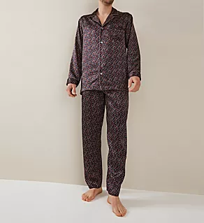 100% Silk Long Sleeve Pajama Set Leafs 2XL