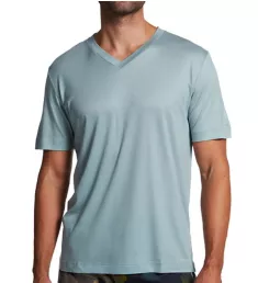 Sustainable Luxury Short Sleeve V-Neck T-Shirt Blue Grey M